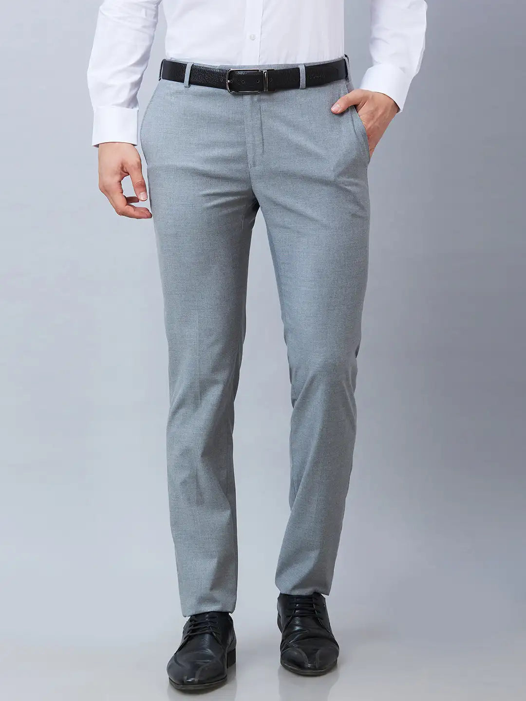 Raymond Men Black Checks Slim Fit Polyester Blend Trouser