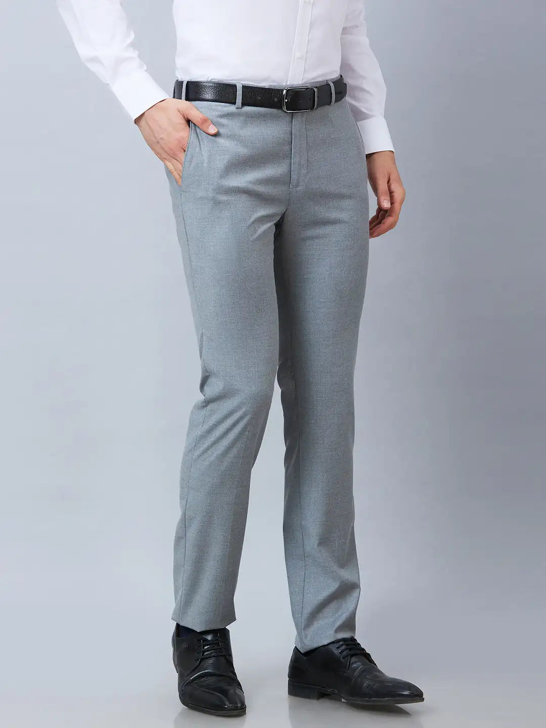 Raymond Men Black Checks Slim Fit Polyester Blend Trouser