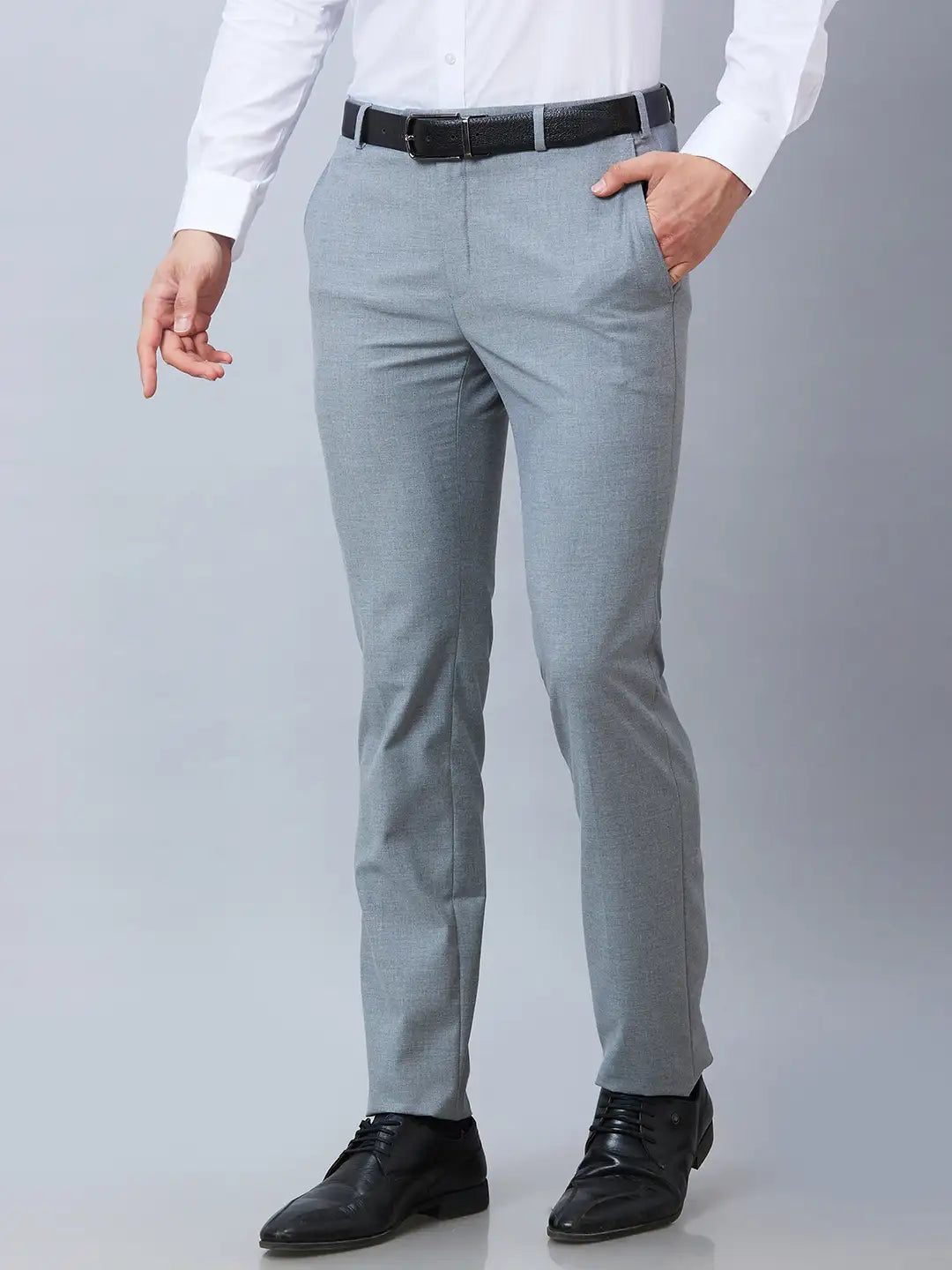 Raymond Men Black Checks Slim Fit Polyester Blend Trouser
