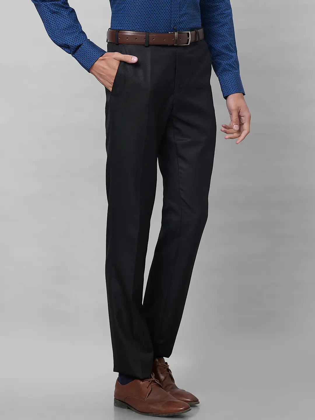 Raymond Men Brown Checks Slim Fit Polyester Blend Trouser