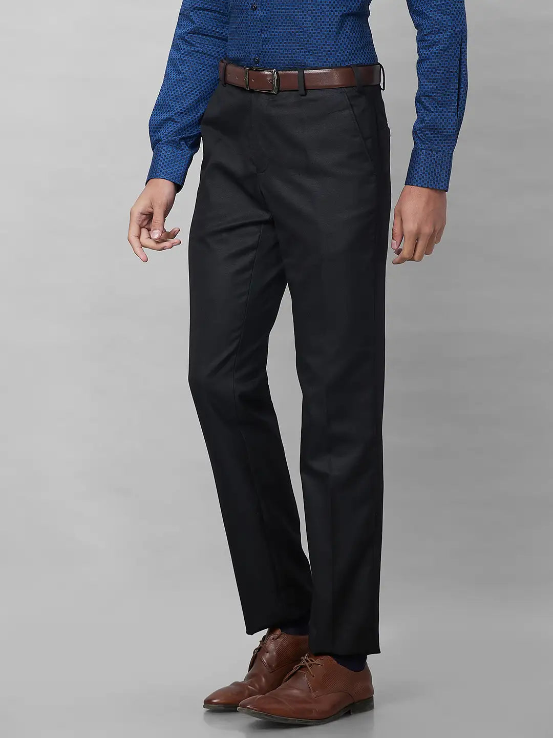 Raymond Men Brown Checks Slim Fit Polyester Blend Trouser