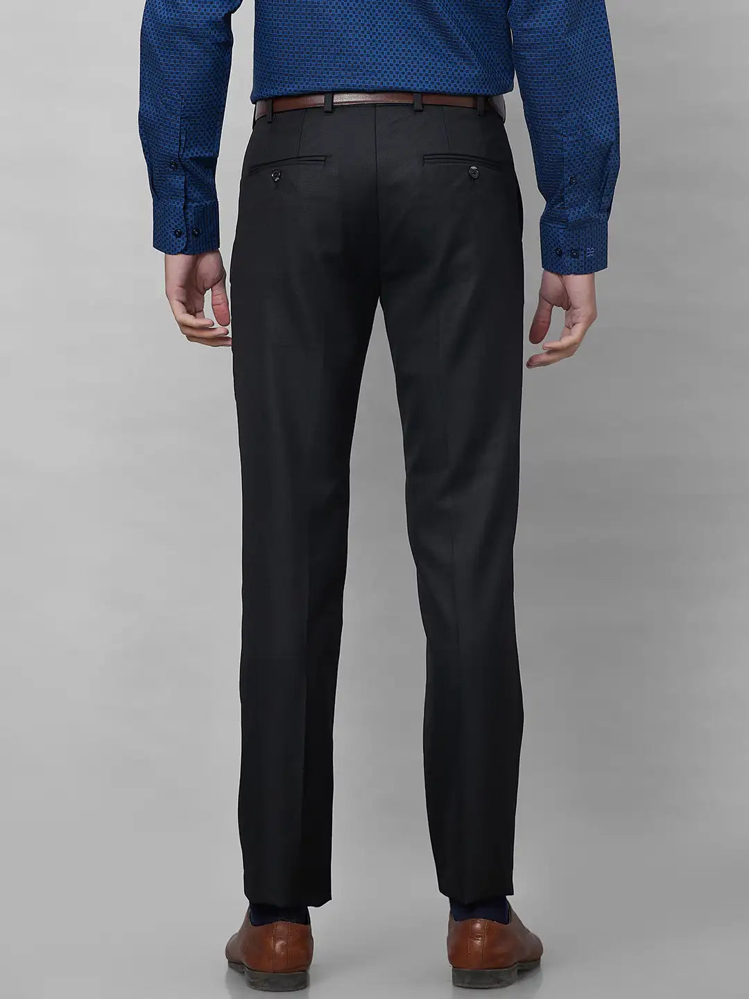 Raymond Men Brown Checks Slim Fit Polyester Blend Trouser