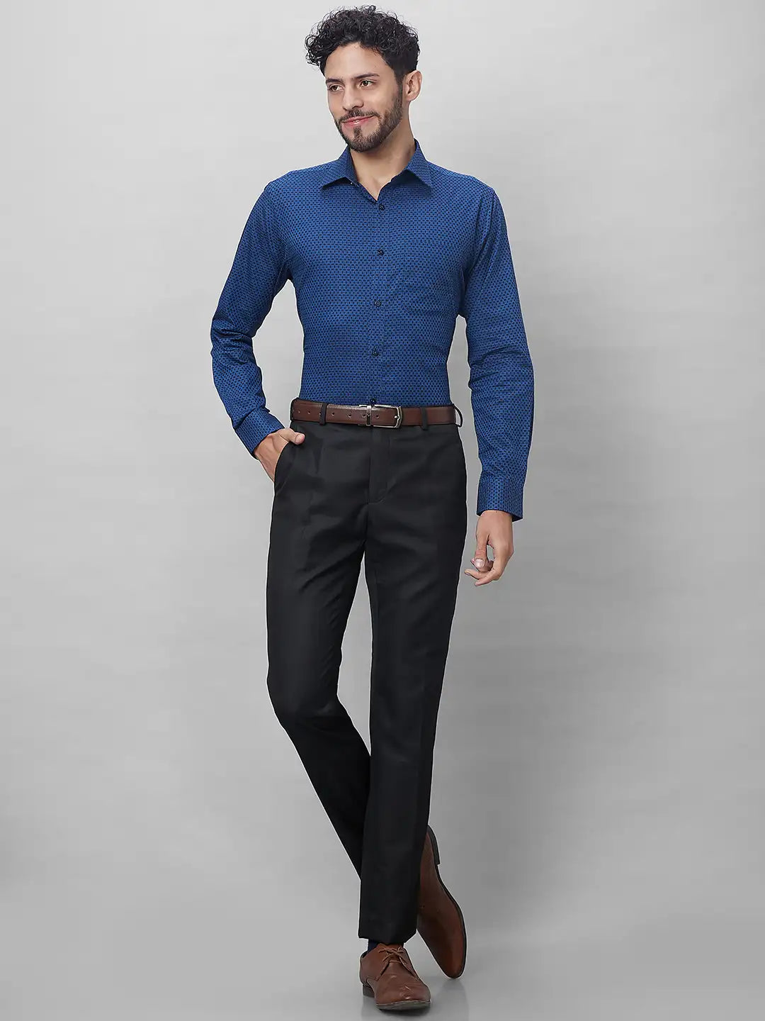 Raymond Men Brown Checks Slim Fit Polyester Blend Trouser