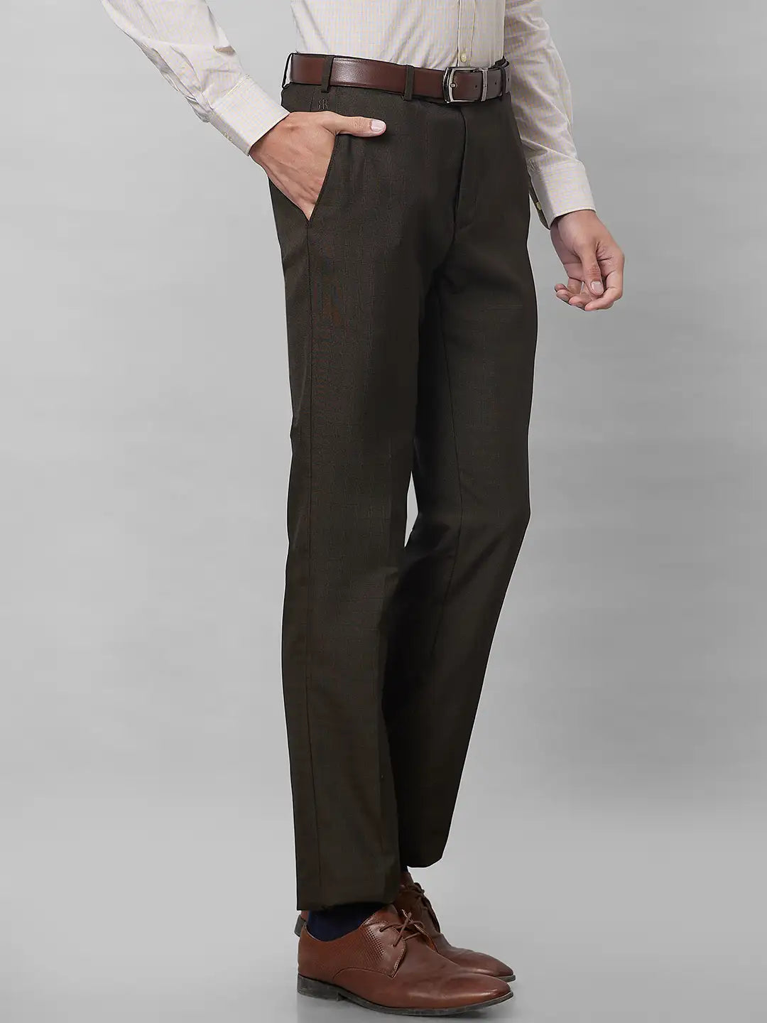 Raymond Men Grey Structure Slim Fit Polyester Blend Trouser