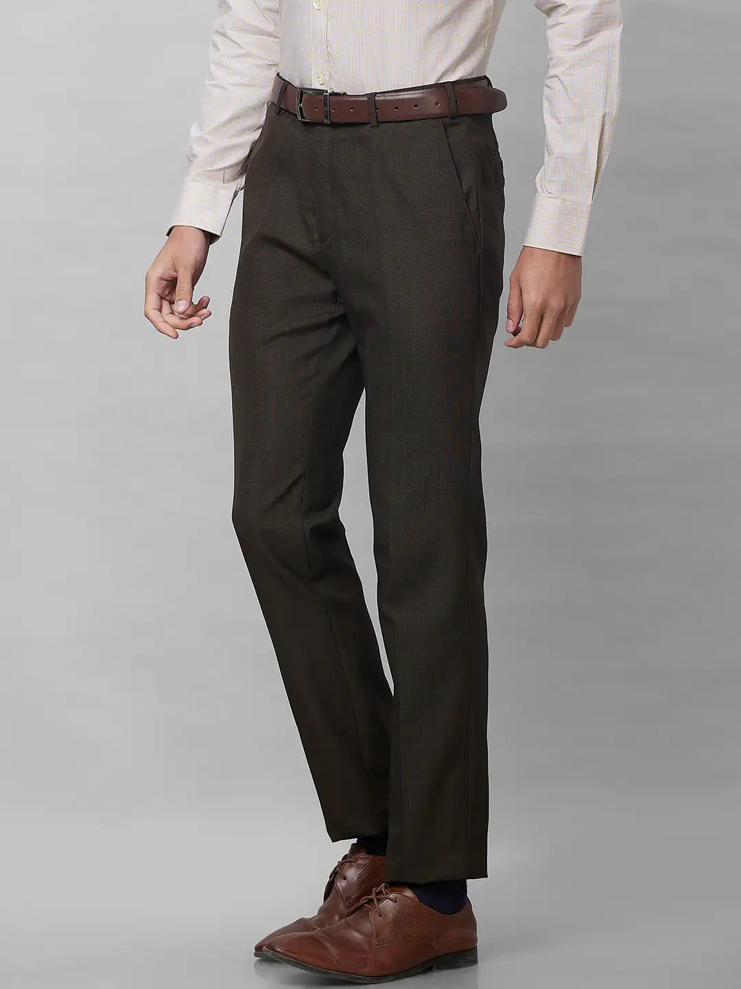 Raymond Men Grey Structure Slim Fit Polyester Blend Trouser