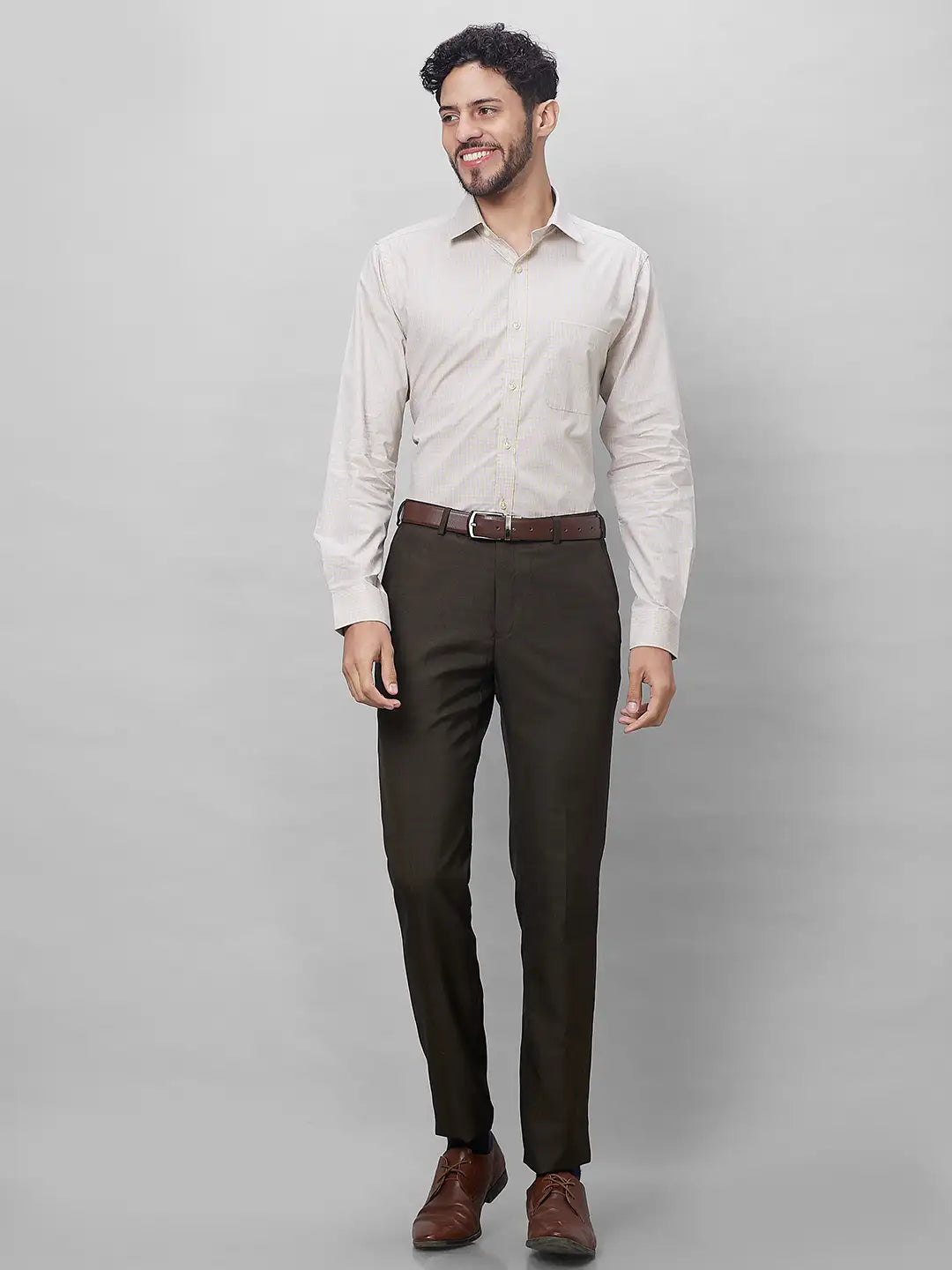 Raymond Men Grey Structure Slim Fit Polyester Blend Trouser