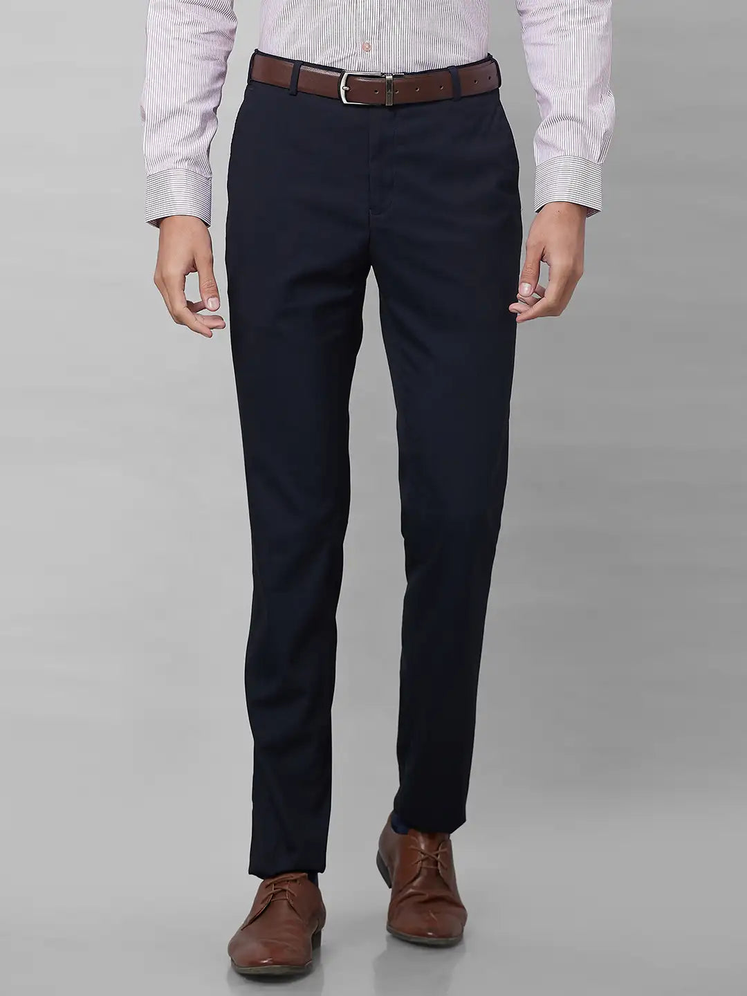 Raymond Men Grey Solid Slim Fit Polyester Blend Trouser
