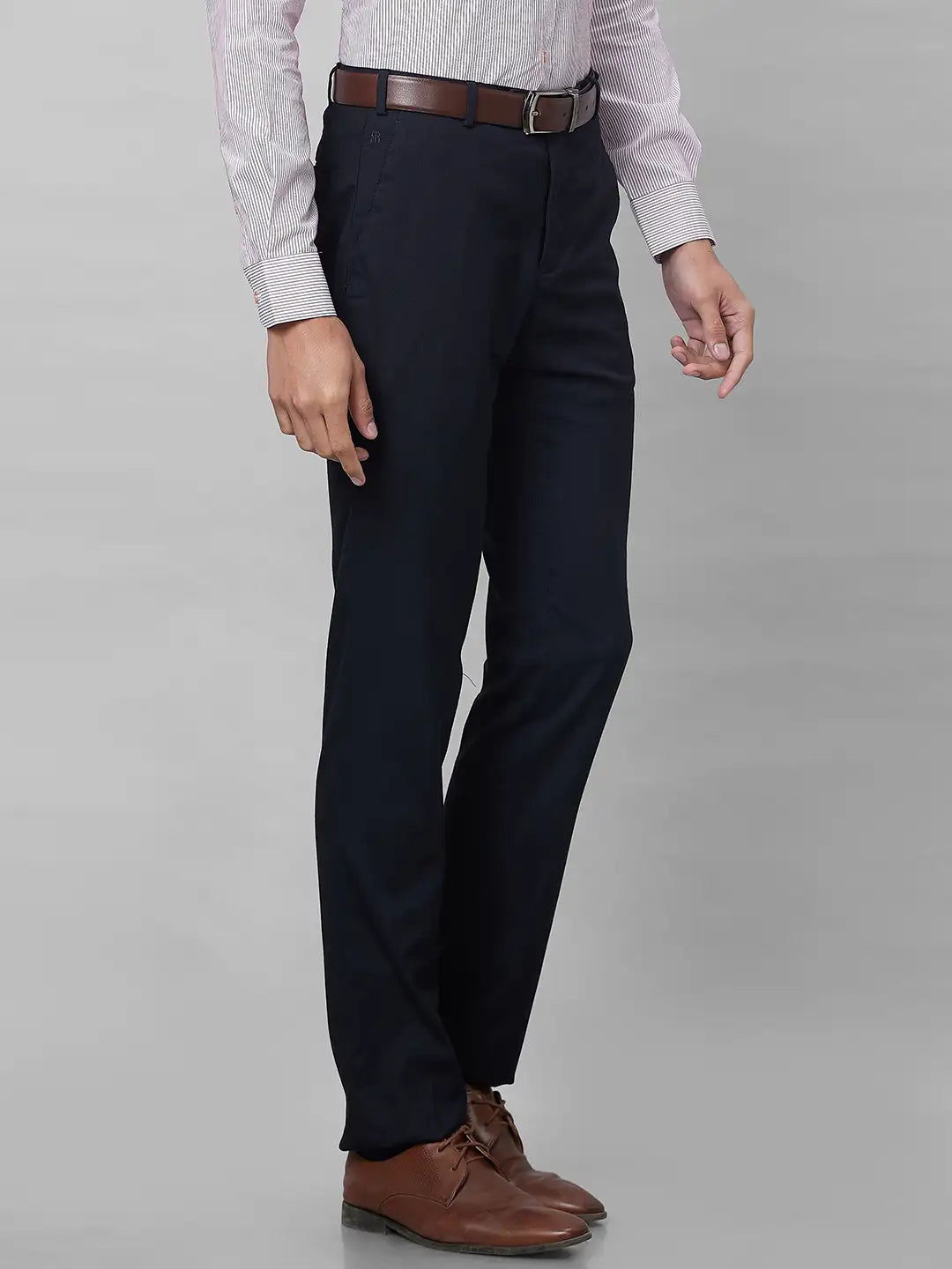 Raymond Men Grey Solid Slim Fit Polyester Blend Trouser