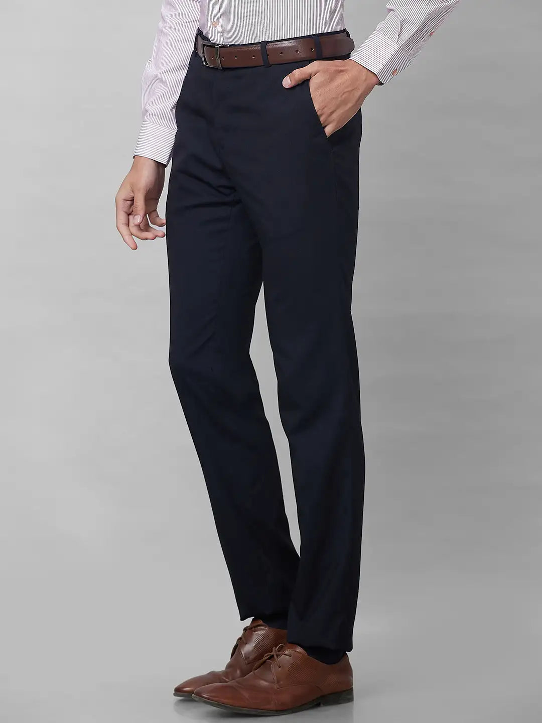 Raymond Men Grey Solid Slim Fit Polyester Blend Trouser