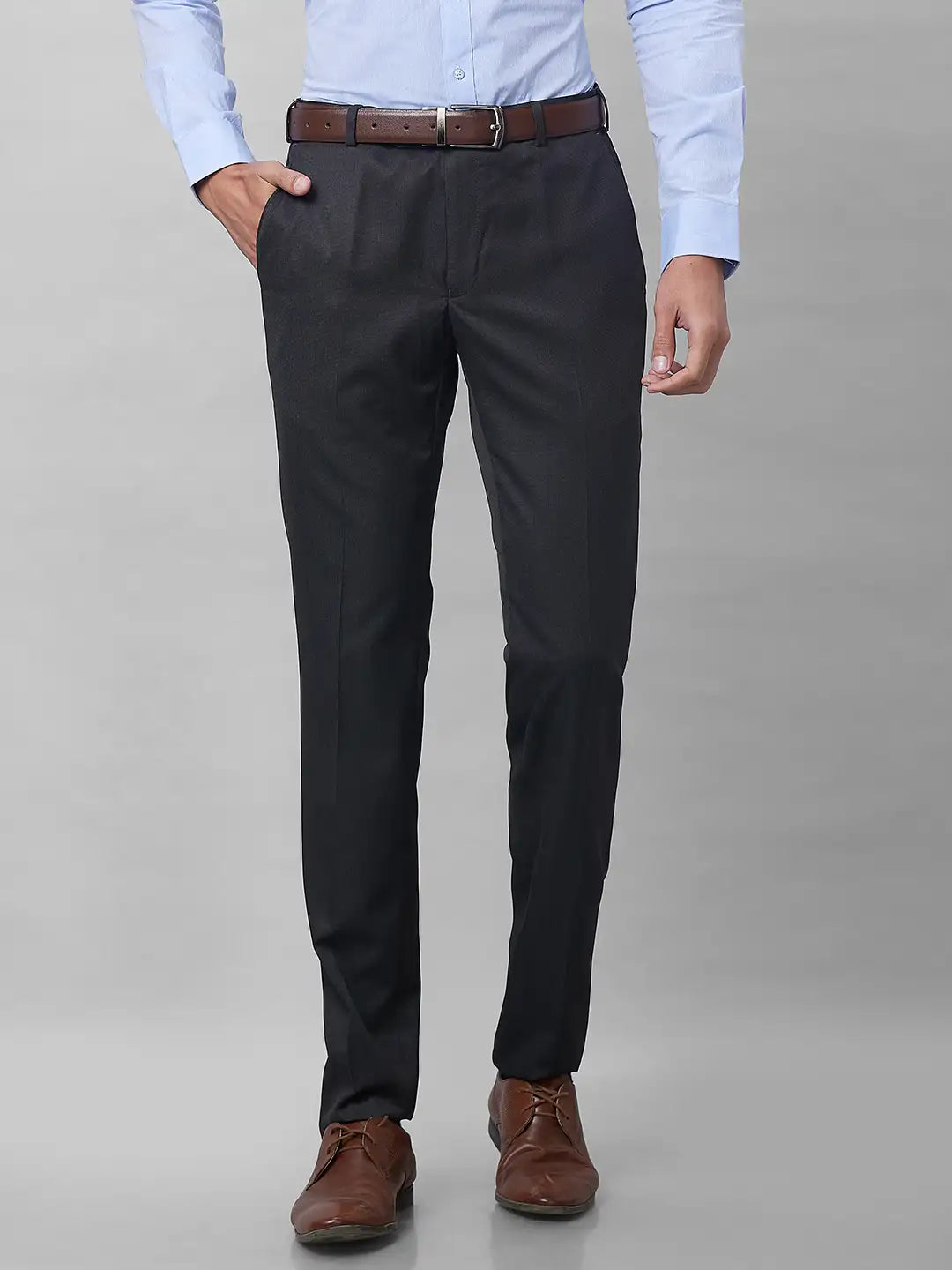 Raymond Men Black Solid Slim Fit Polyester Blend Trouser