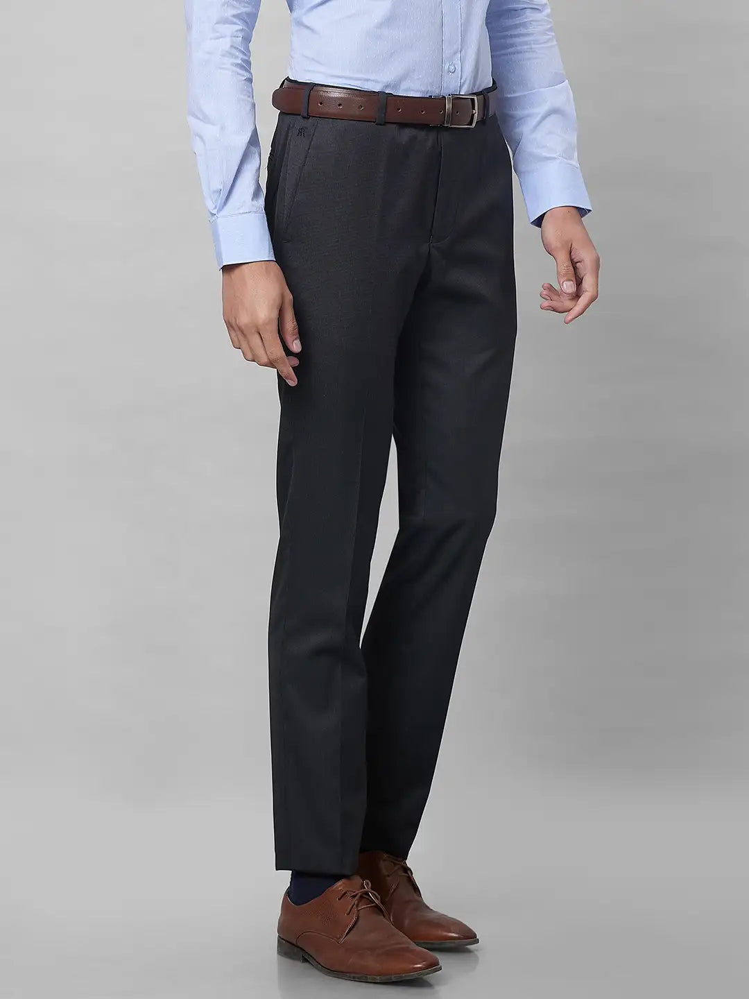 Raymond Men Black Solid Slim Fit Polyester Blend Trouser