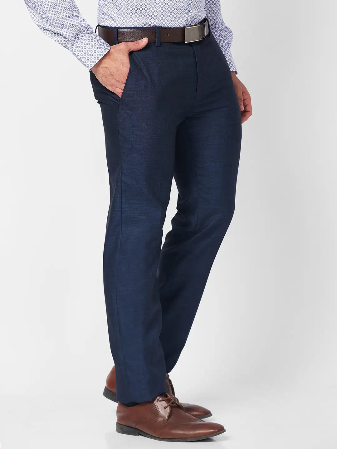 Raymond Men Fawn Solid Slim Fit Polyester Blend Trouser