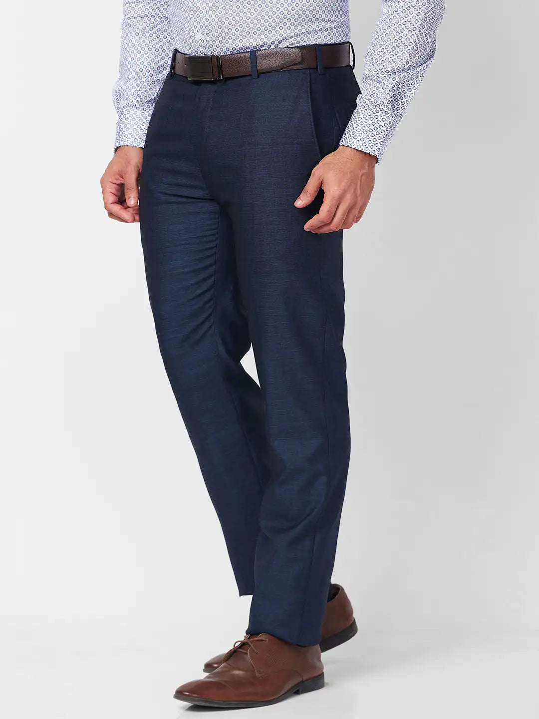 Raymond Men Fawn Solid Slim Fit Polyester Blend Trouser