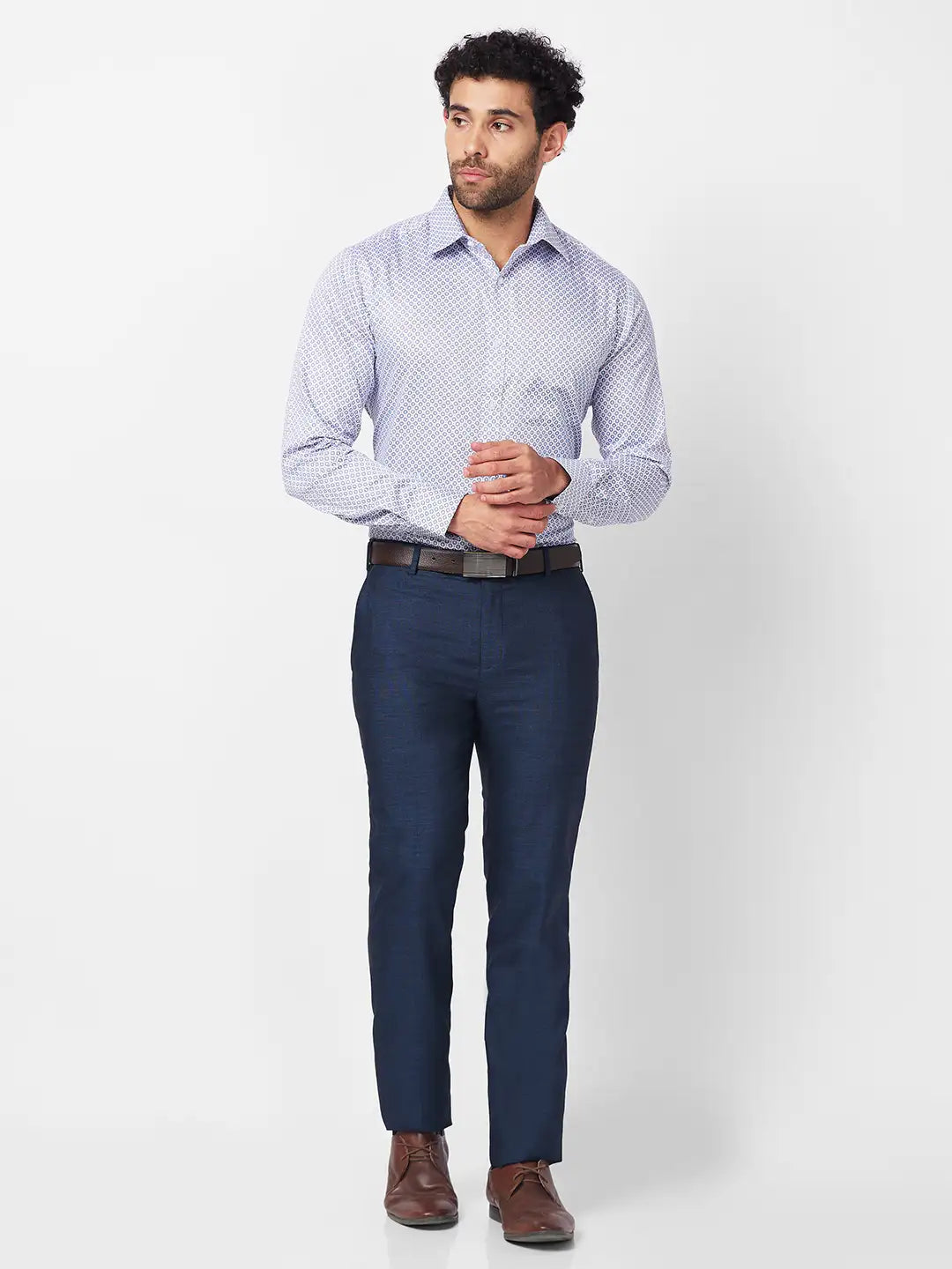Raymond Men Fawn Solid Slim Fit Polyester Blend Trouser