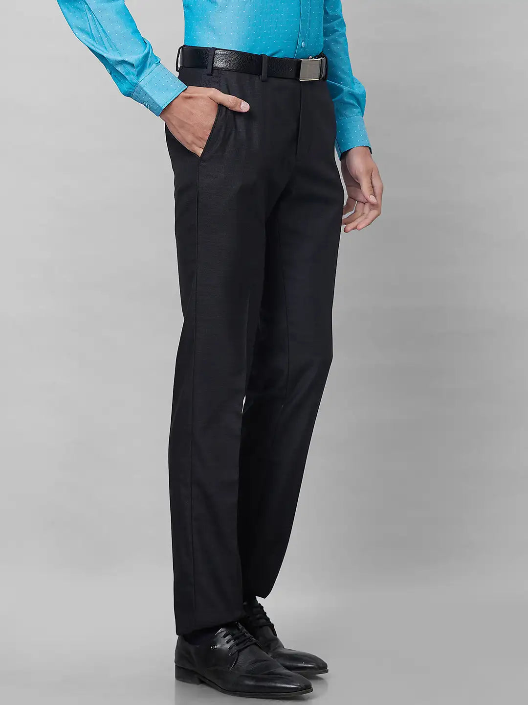 Raymond Men Grey Checks Slim Fit Polyester Blend Trouser