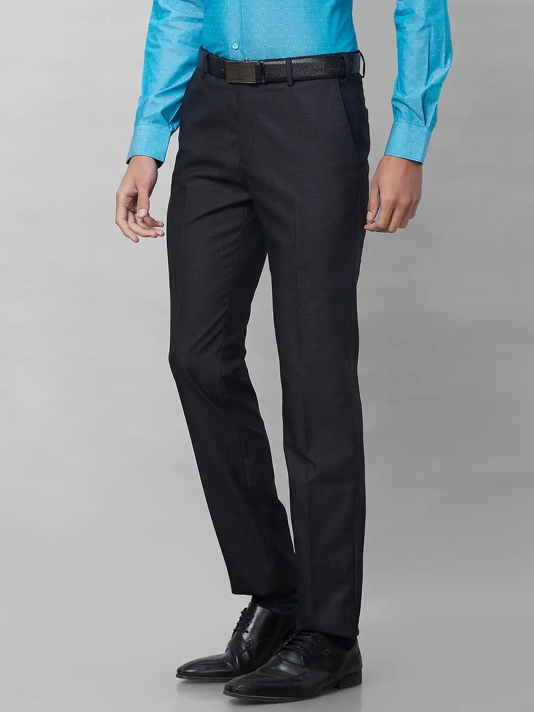 Raymond Men Grey Checks Slim Fit Polyester Blend Trouser