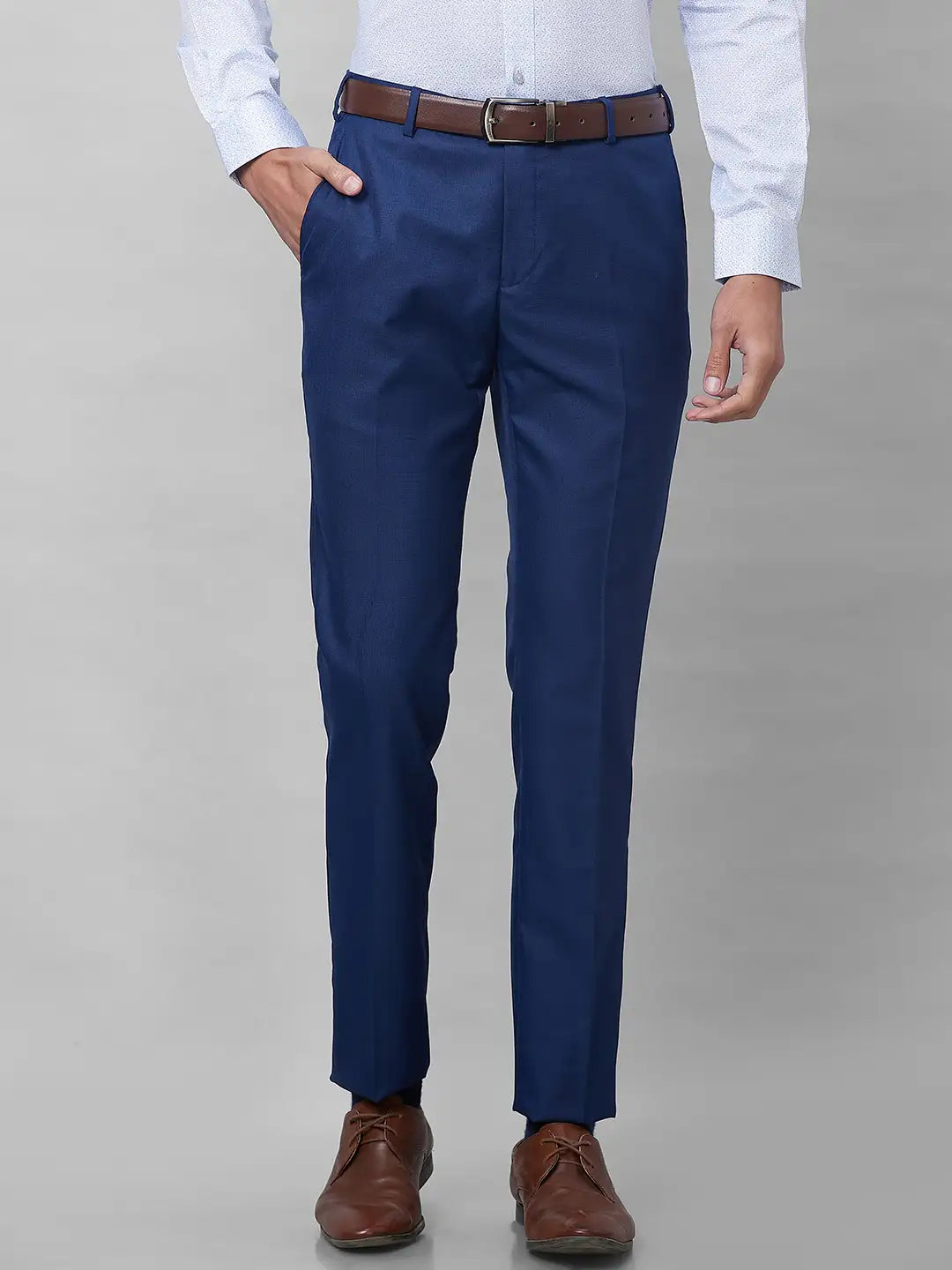 Raymond Men Grey Solid Slim Fit Polyester Blend Trouser