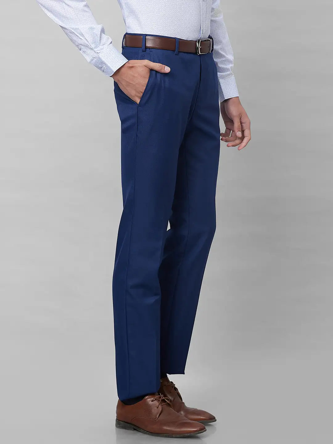 Raymond Men Grey Solid Slim Fit Polyester Blend Trouser
