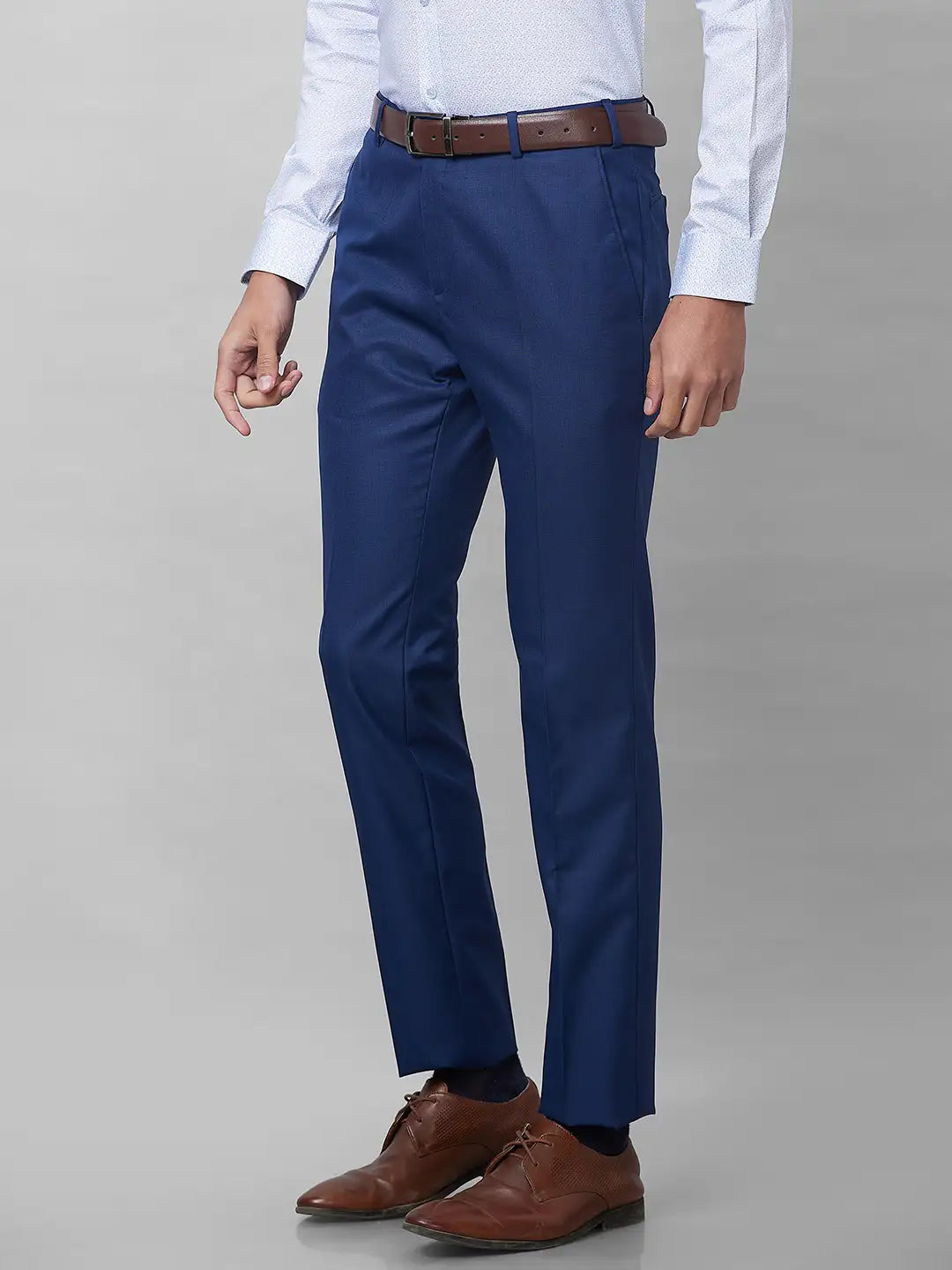 Raymond Men Grey Solid Slim Fit Polyester Blend Trouser