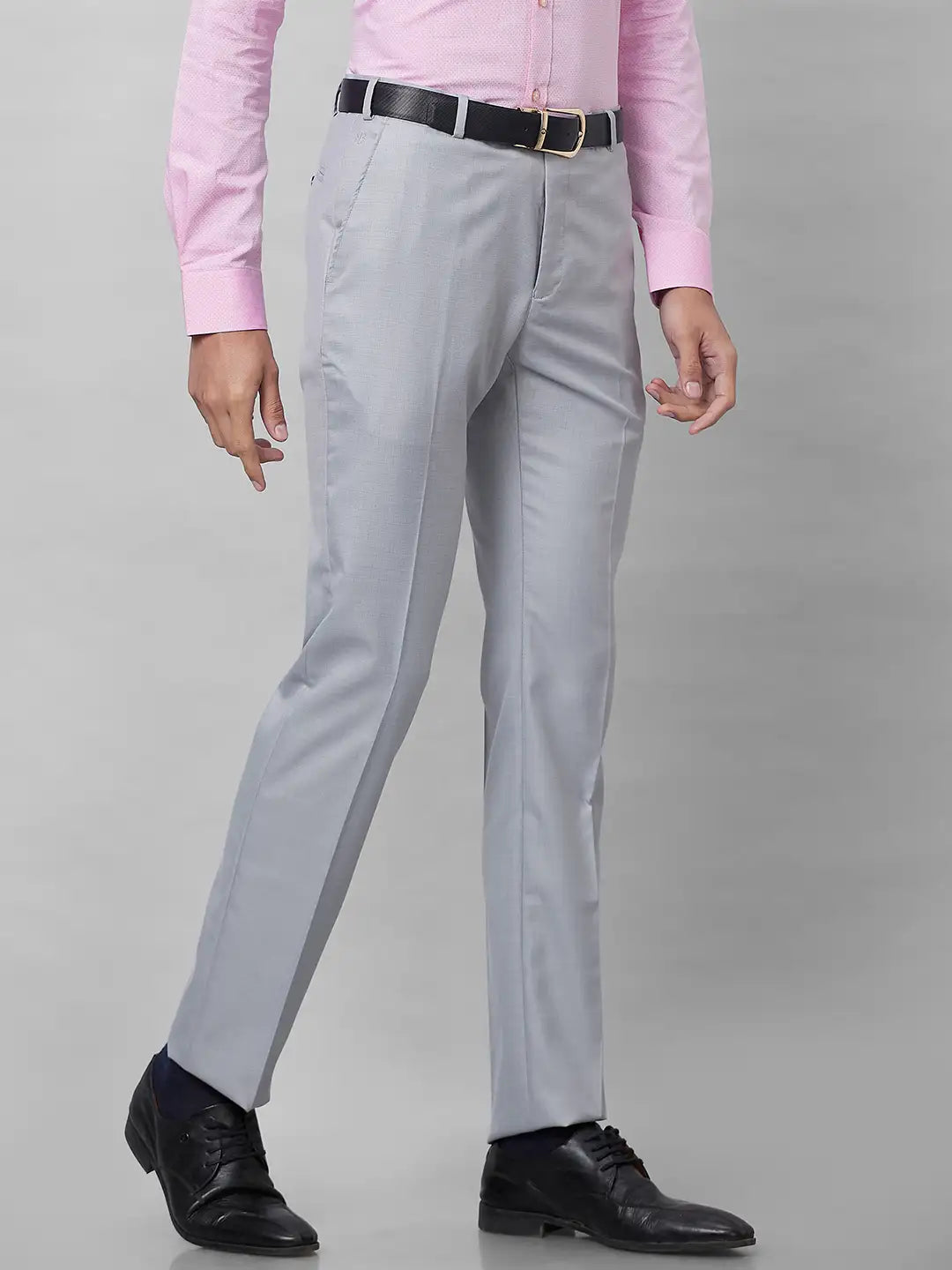 Raymond Men Grey Solid Slim Fit Polyester Blend Trouser