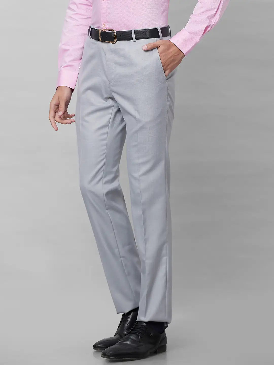 Raymond Men Grey Solid Slim Fit Polyester Blend Trouser