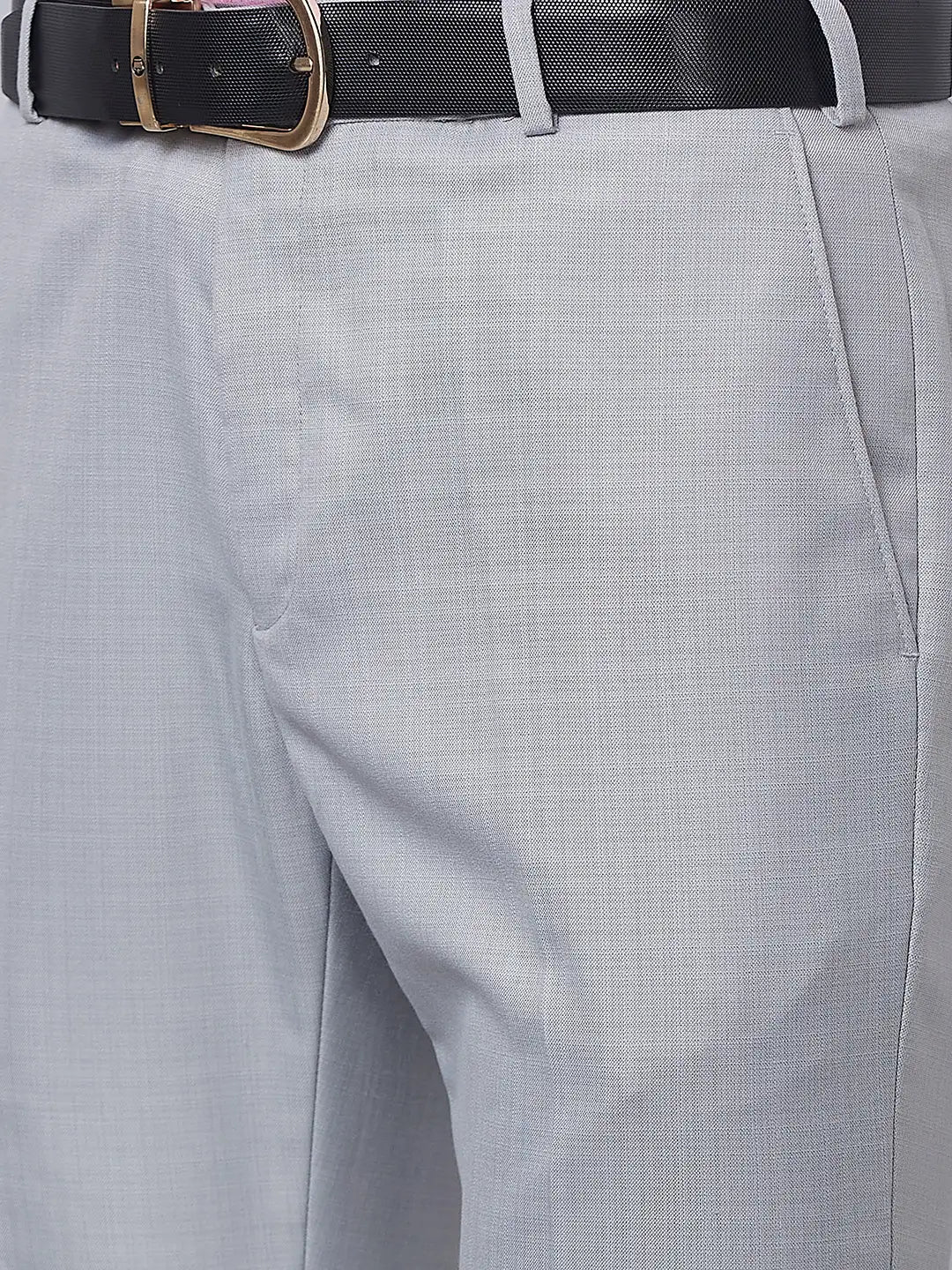 Raymond Men Grey Solid Slim Fit Polyester Blend Trouser