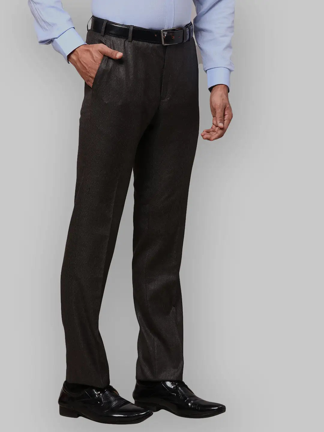 Men Blue Contemporary Fit Structure Polyester Blend   Trouser