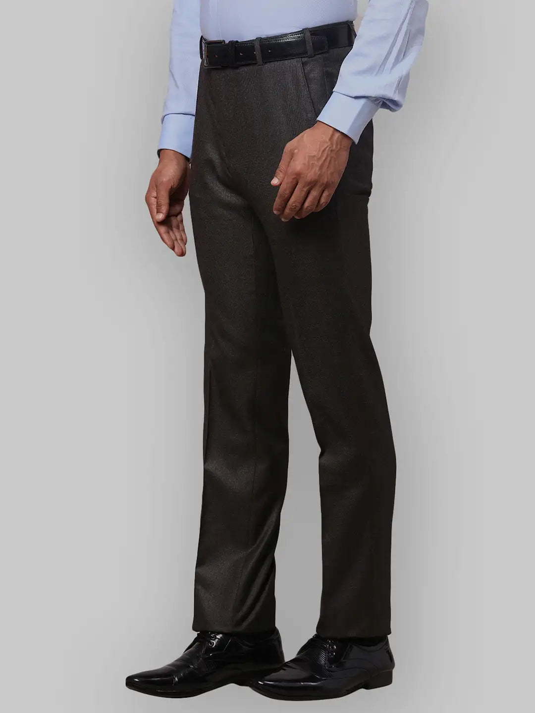 Men Blue Contemporary Fit Structure Polyester Blend   Trouser