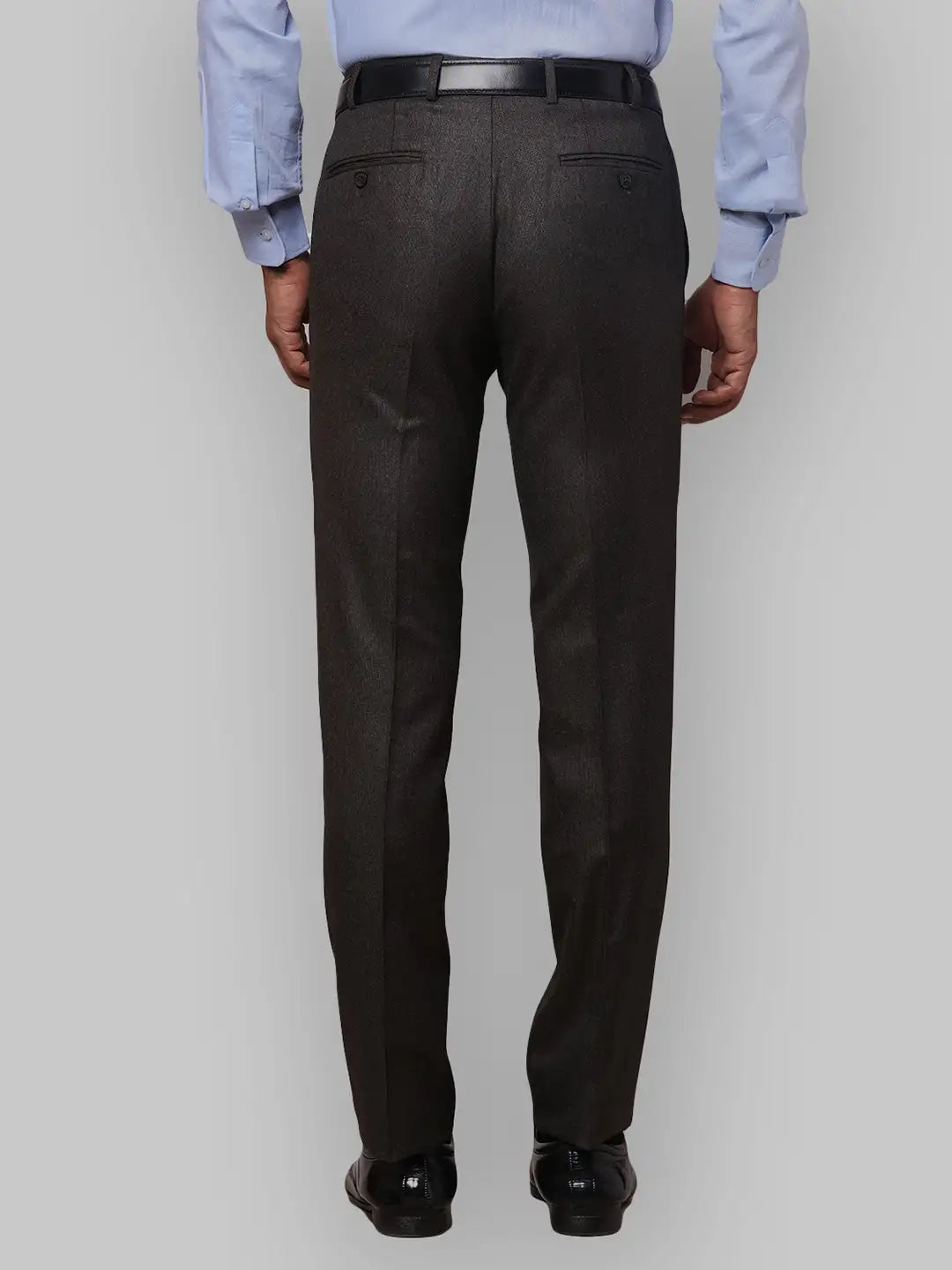 Men Blue Contemporary Fit Structure Polyester Blend   Trouser