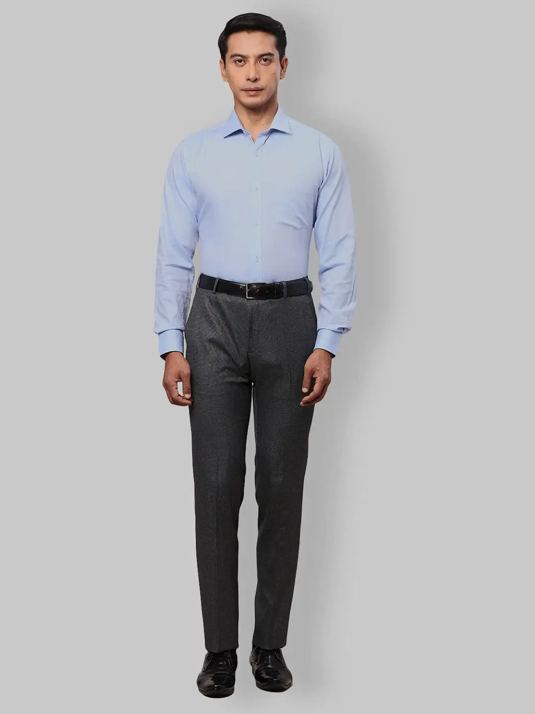 Men Blue Contemporary Fit Structure Polyester Blend   Trouser