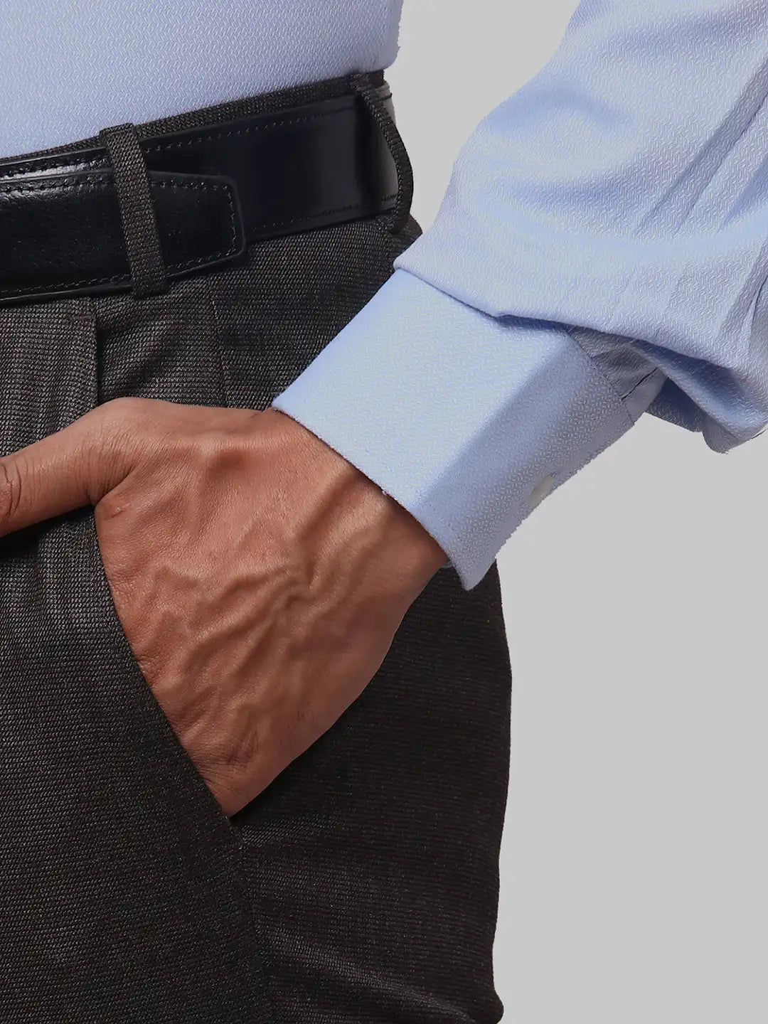 Men Blue Contemporary Fit Structure Polyester Blend   Trouser