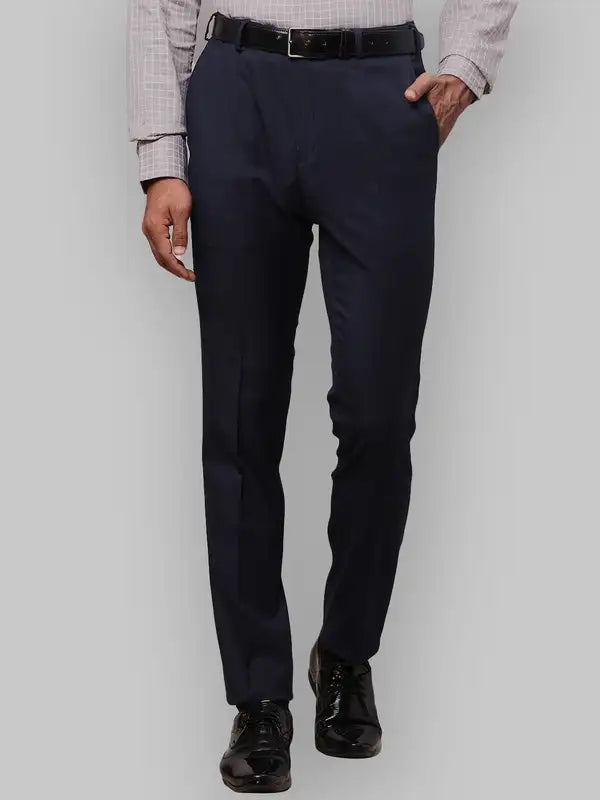 Men Blue Slim Fit Solid Polyester Blend Trouser – MyRaymond