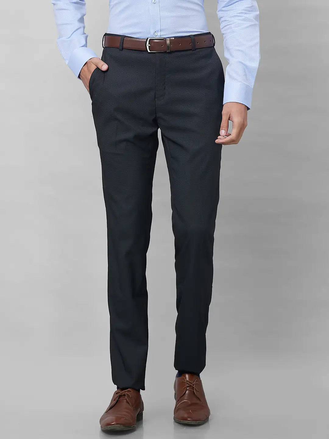 Raymond Men Grey Solid Slim Fit Polyester Blend Trousers