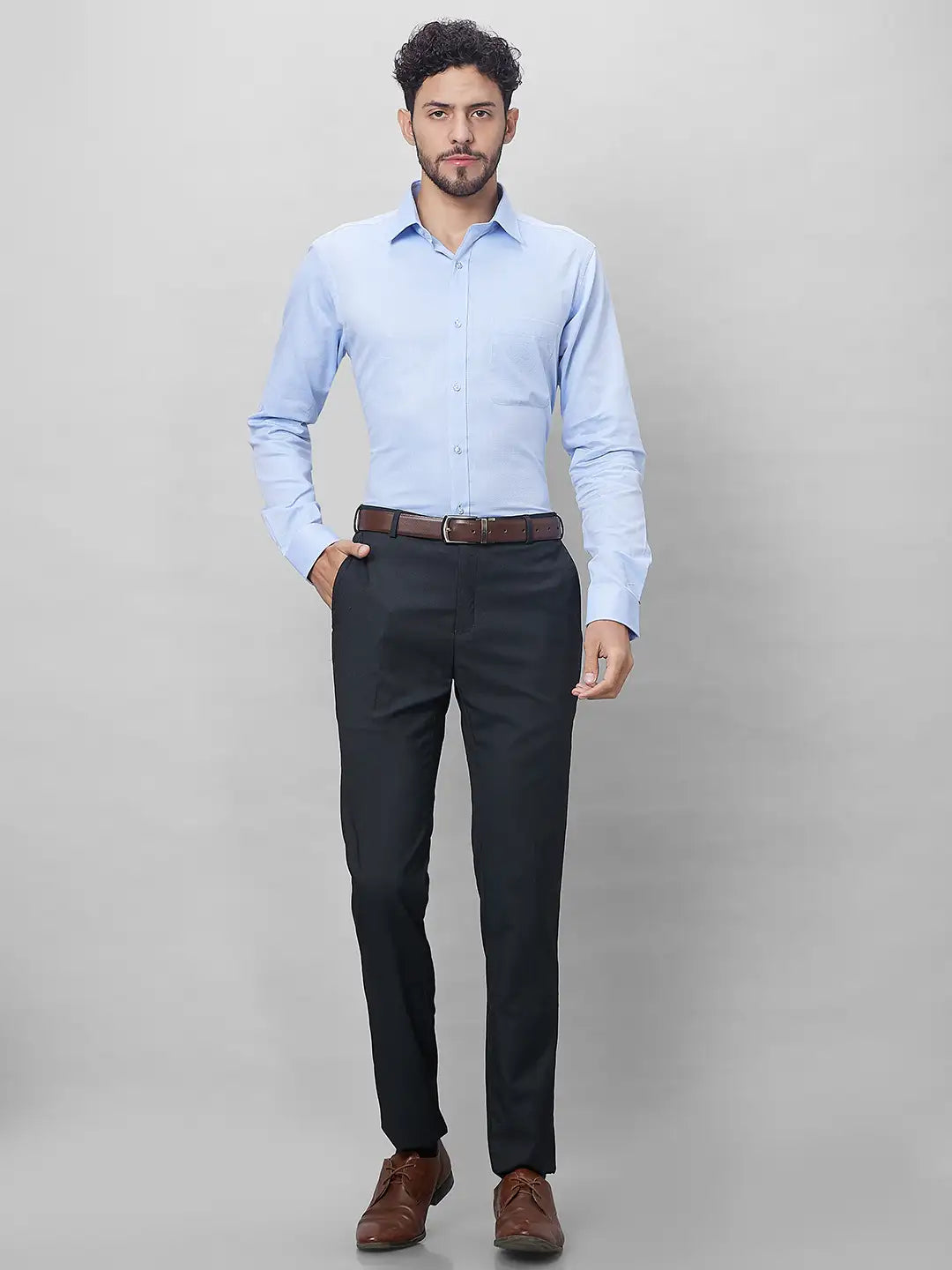 Raymond Men Grey Solid Slim Fit Polyester Blend Trousers