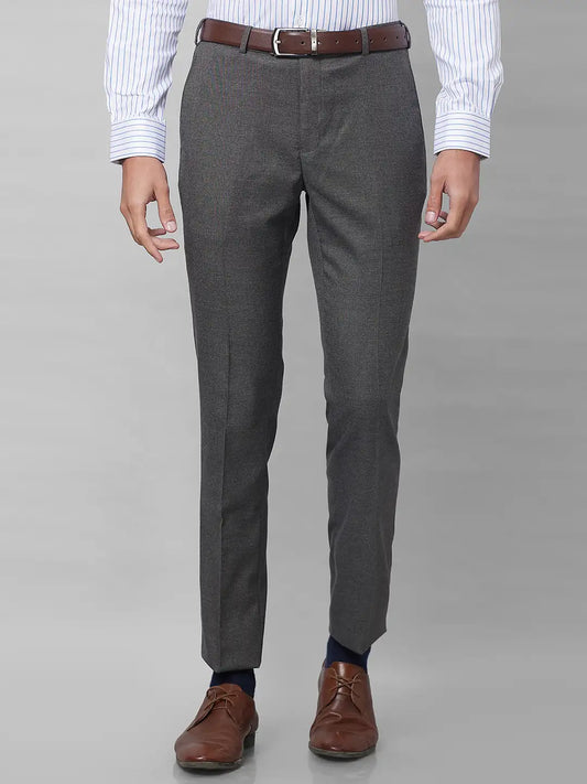 Raymond Men Grey Structure Slim Fit Polyester Blend Trousers