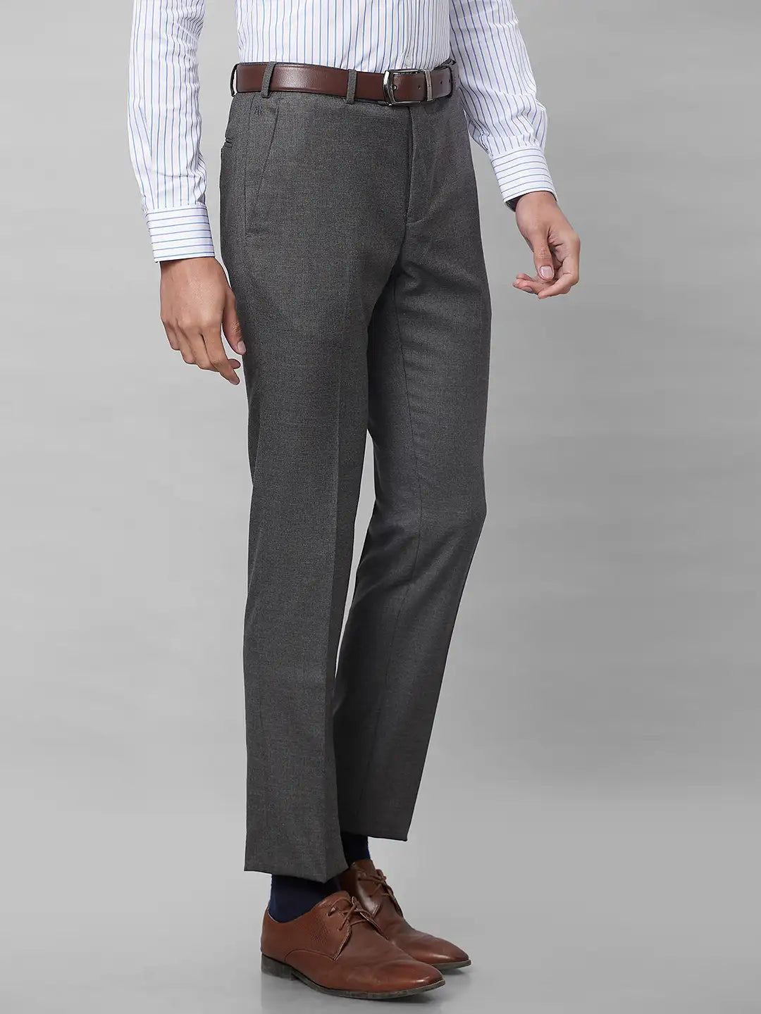Raymond Men Grey Structure Slim Fit Polyester Blend Trousers
