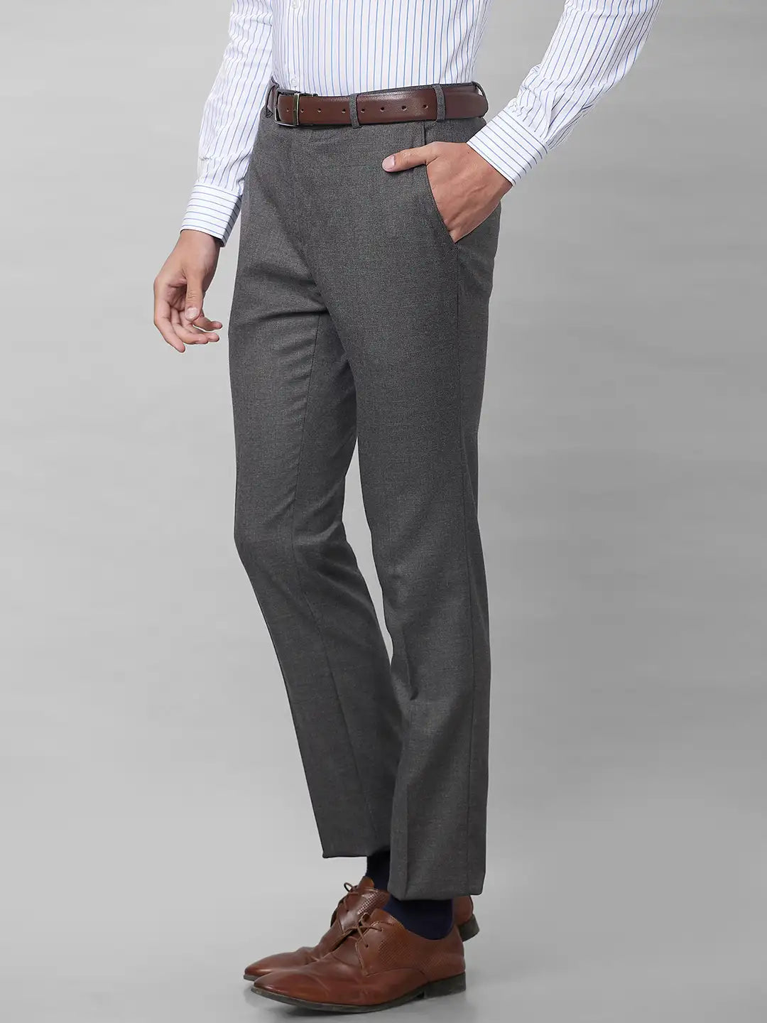 Raymond Men Grey Structure Slim Fit Polyester Blend Trousers