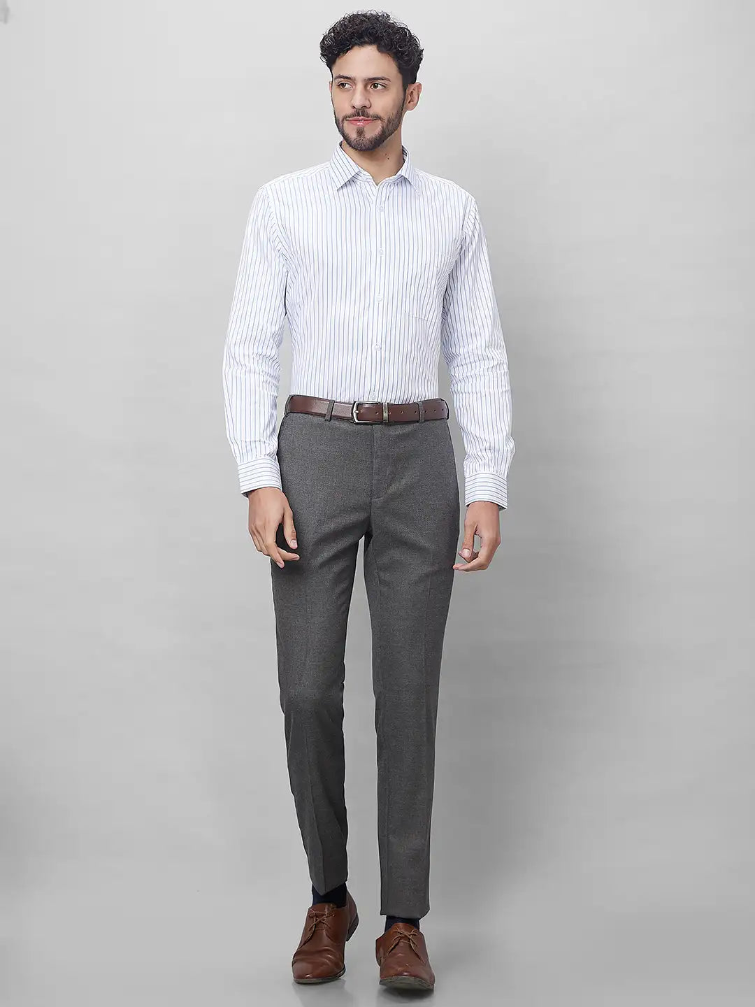 Raymond Men Grey Structure Slim Fit Polyester Blend Trousers
