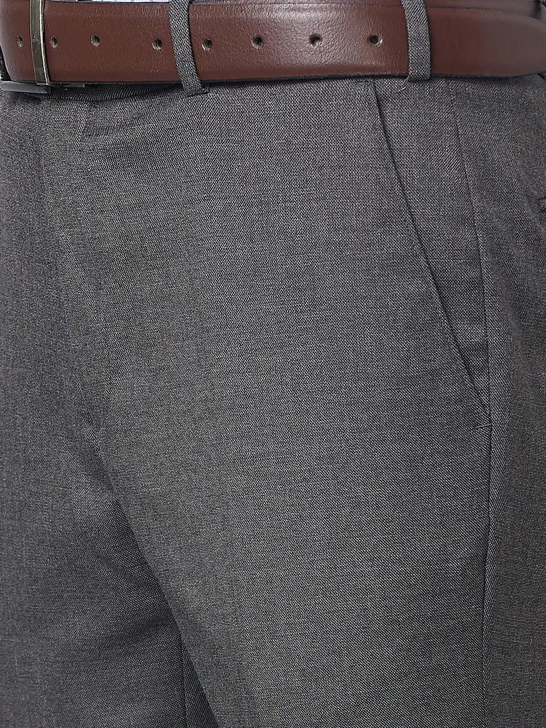 Raymond Men Grey Structure Slim Fit Polyester Blend Trousers