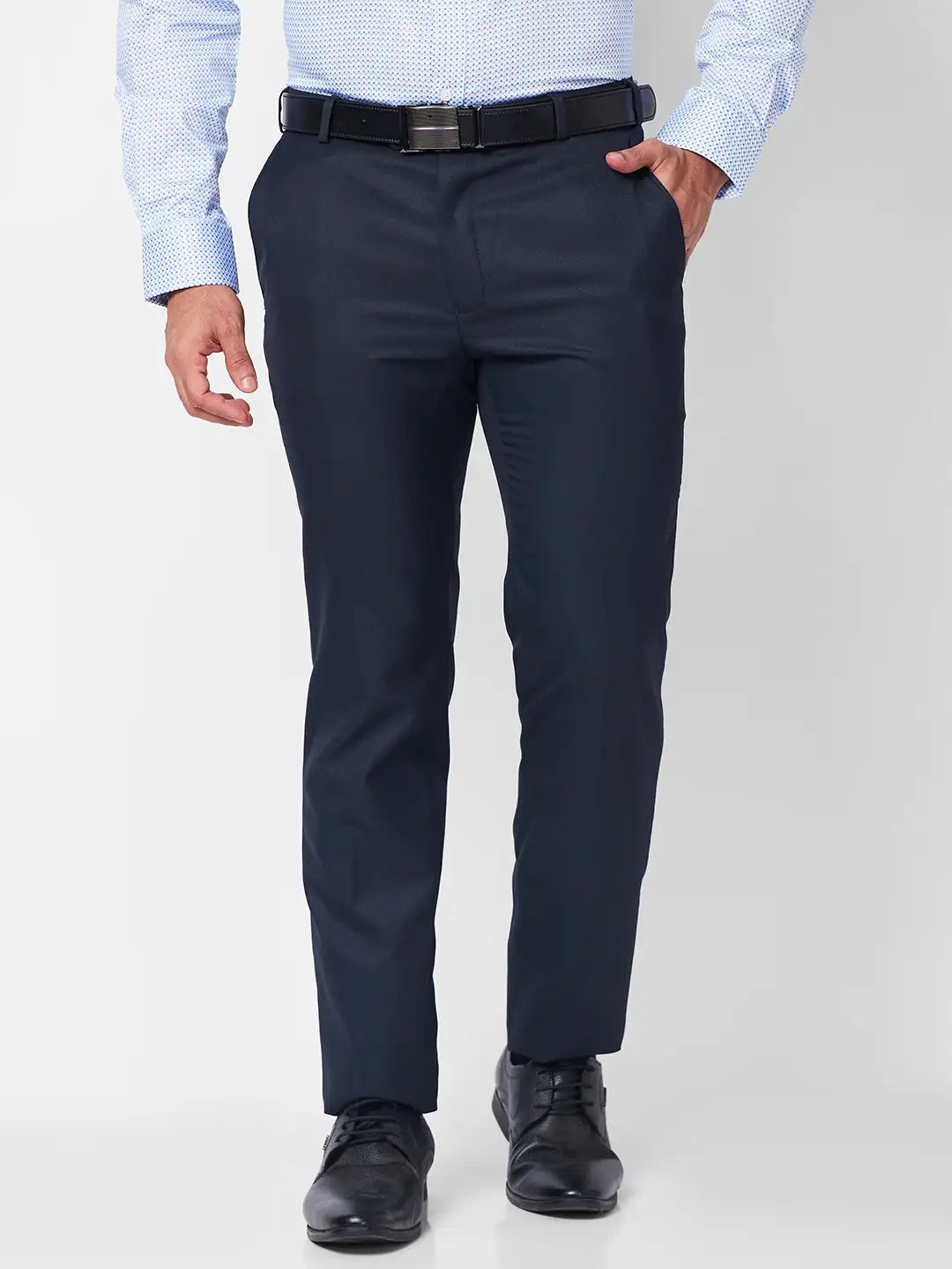 Raymond Men Blue Structure Slim Fit Polyester Blend Trouser