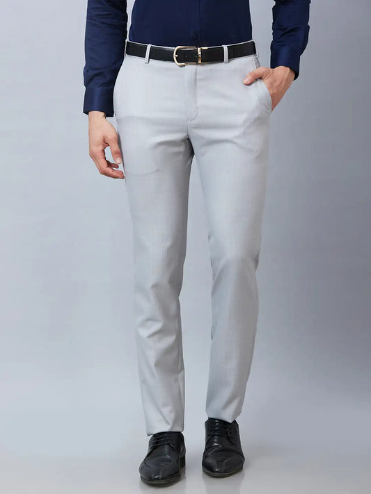 Raymond Men Fawn Structure Slim Fit Polyester Blend Trousers