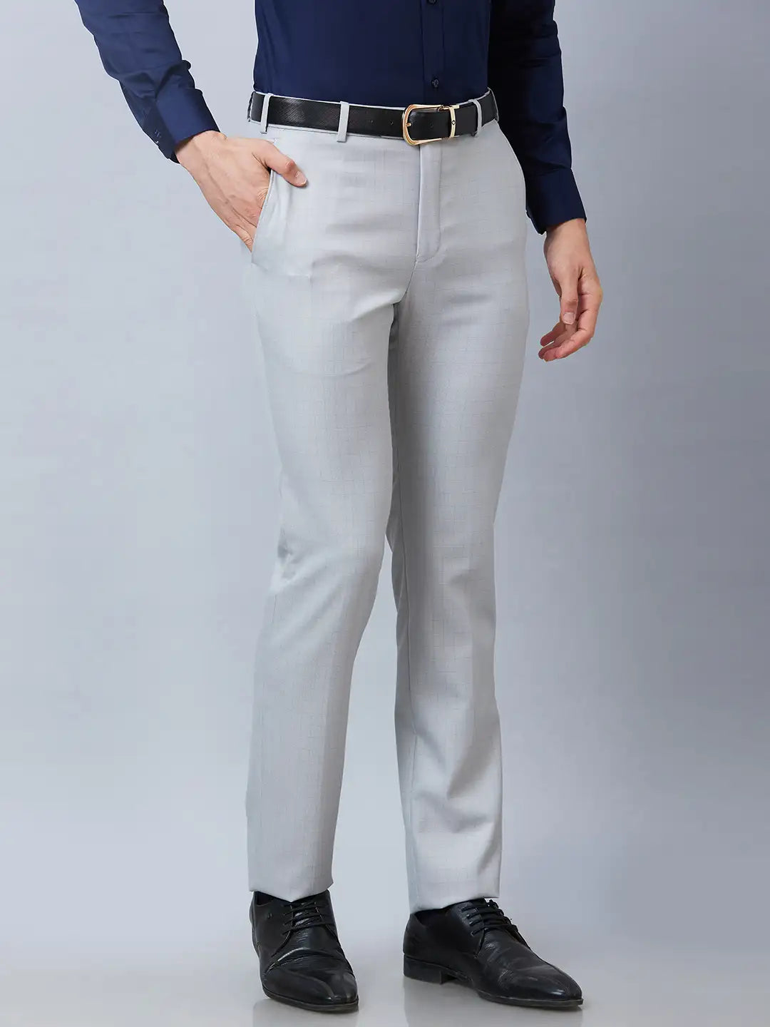 Raymond Men Fawn Structure Slim Fit Polyester Blend Trousers