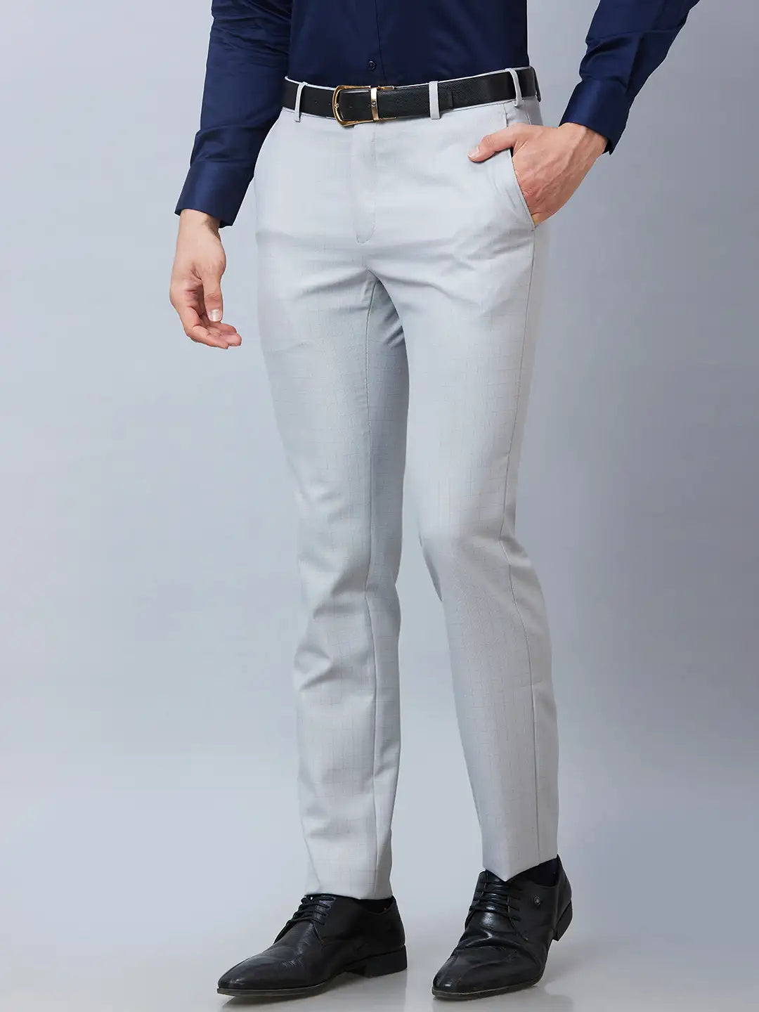 Raymond Men Grey Structure Slim Fit Polyester Blend Trousers MyRaymond