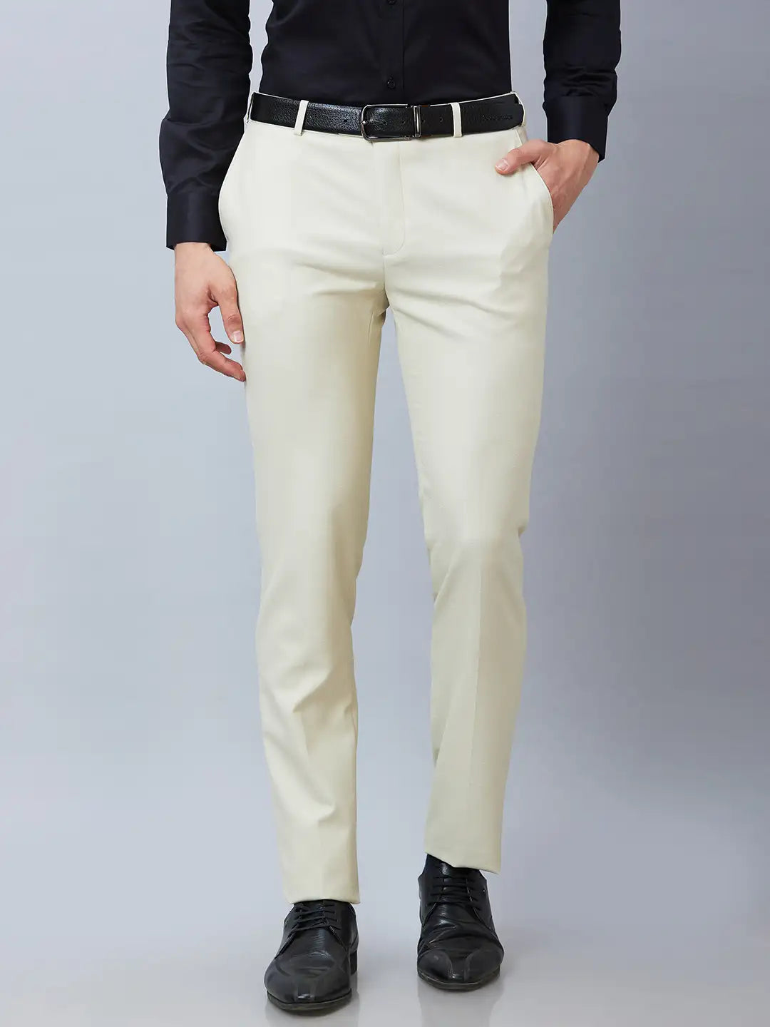 Raymond Men Fawn Structure Slim Fit Polyester Blend Trousers