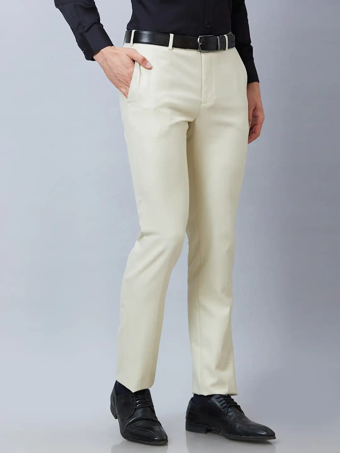 Raymond Men Fawn Structure Slim Fit Polyester Blend Trousers