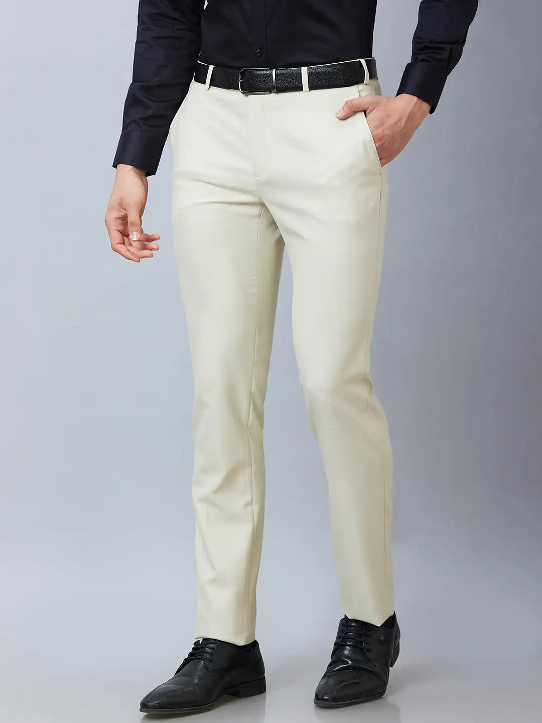 Raymond Men Fawn Structure Slim Fit Polyester Blend Trousers