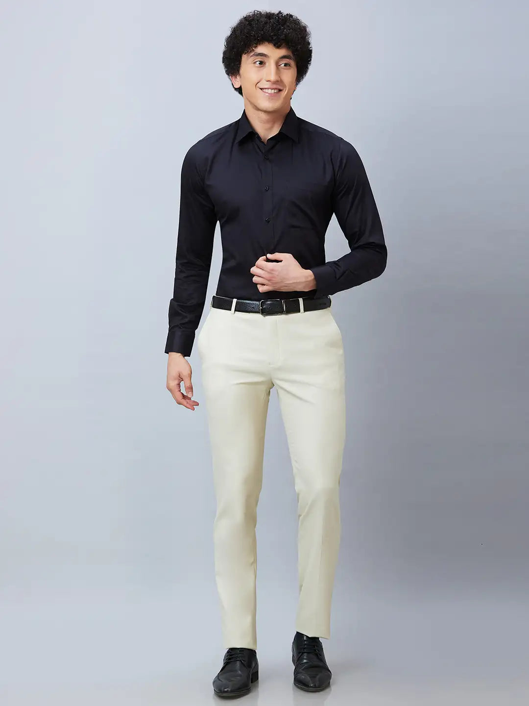 Raymond Men Fawn Structure Slim Fit Polyester Blend Trousers