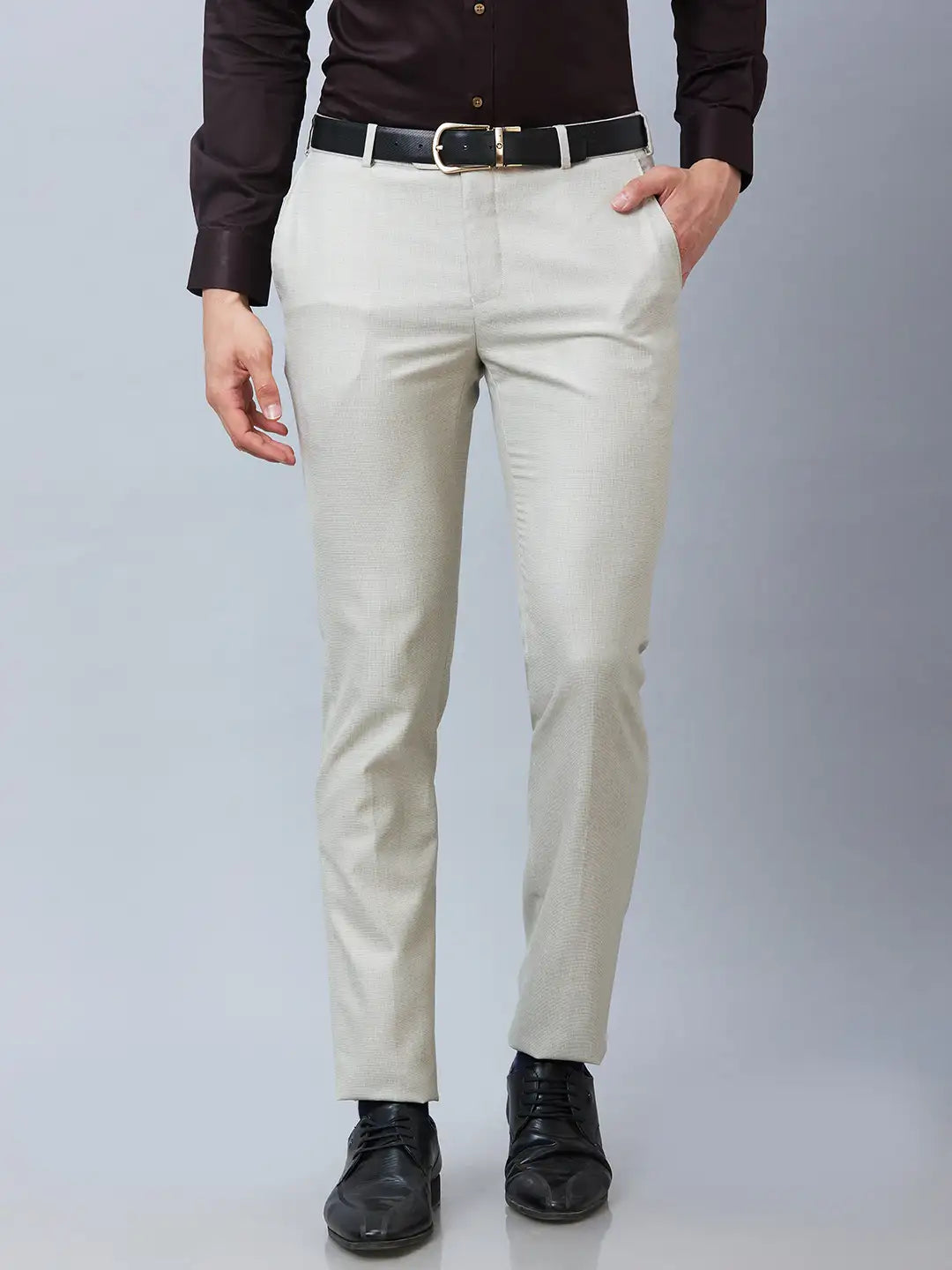Raymond Men Grey Structure Slim Fit Polyester Blend Trousers