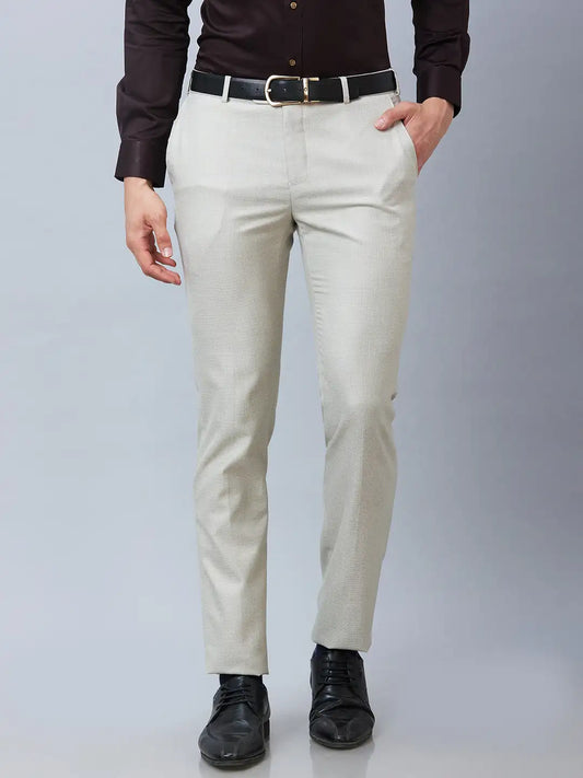 Raymond Men Grey Structure Slim Fit Polyester Blend Trousers