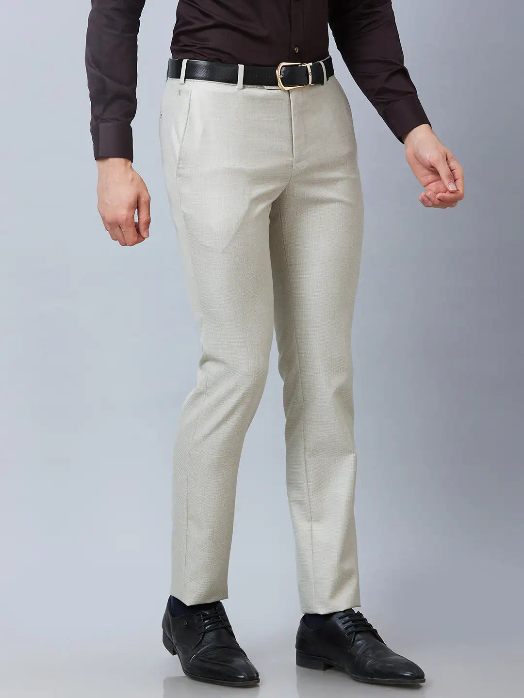Raymond Men Grey Structure Slim Fit Polyester Blend Trousers